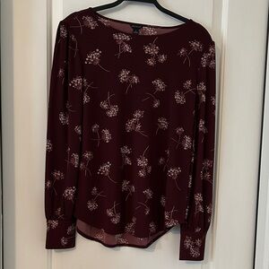 Ann Taylor Burgundy Floral Long Sleeve Top